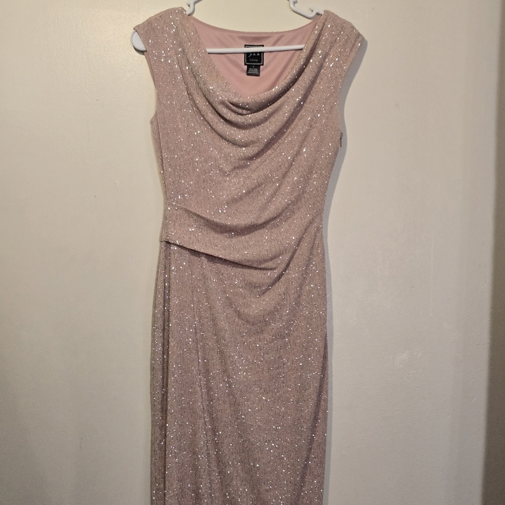 Elegant Beige Midi Dress with Sparkling Details